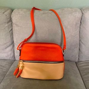 Tan & orange crossbody purse
